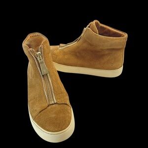 FRYE Lena Zip High Top Sneakers Italian Suede Leather lined in Tan Size 10